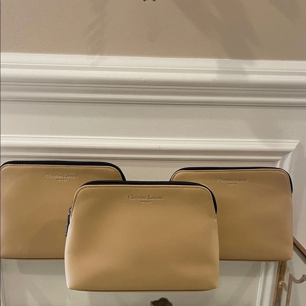Christian Lacroix Beige leather Cosmetic Bag Trio